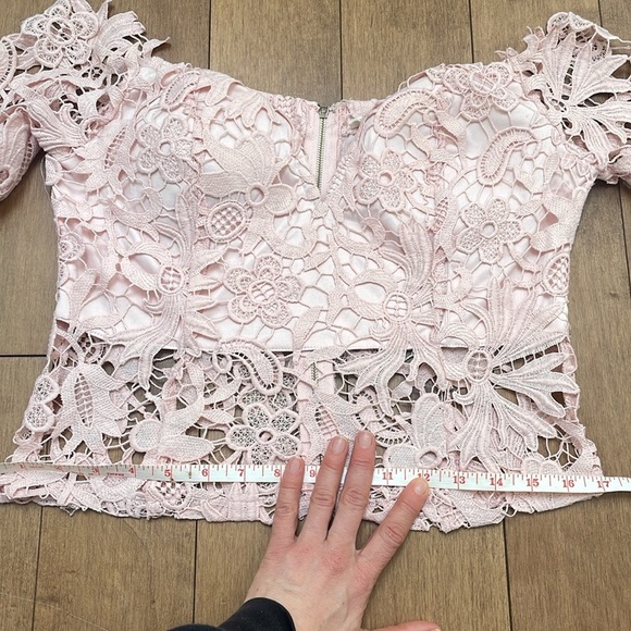 Soieblu lace floral cropped top bustier LARGE pink blush wide sleeves zip up - Picture 10 of 10